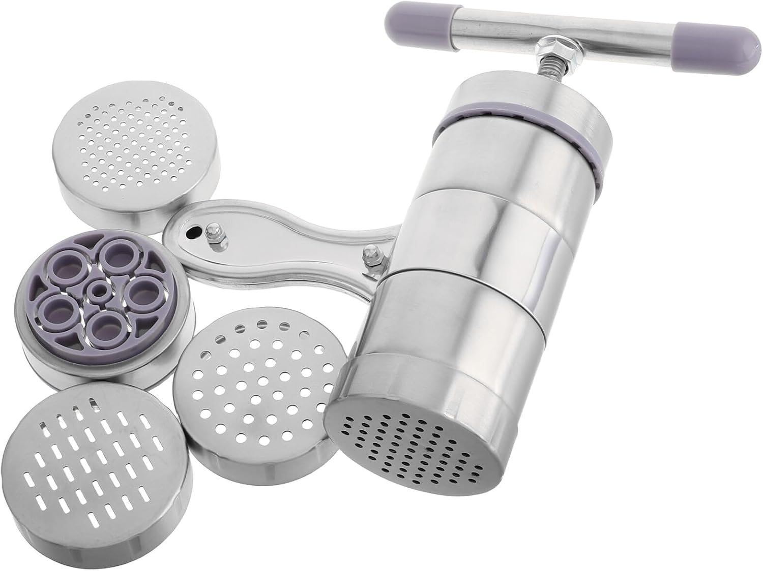 INOOMP Stainless Steel Hand Crank Noodle Maker Machine 5-blade Manual Pasta Shape Press for Home Kitchen Cooking