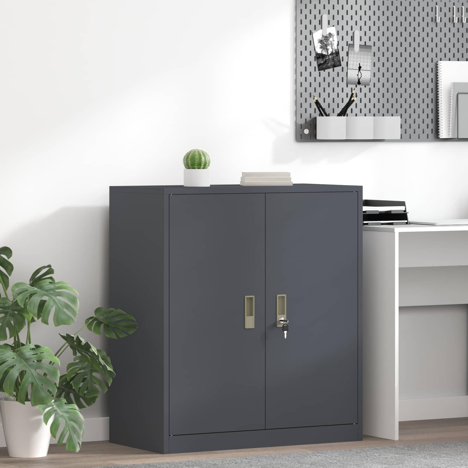 vidaXL Armoire de Rangement Anthracite 80 x 40 x 90 cm Acier, Armoire de Bureau Moderne, en Acier rectangulaire, fermant à clé, Espace généreux, Meuble Industriel, Solution Robuste