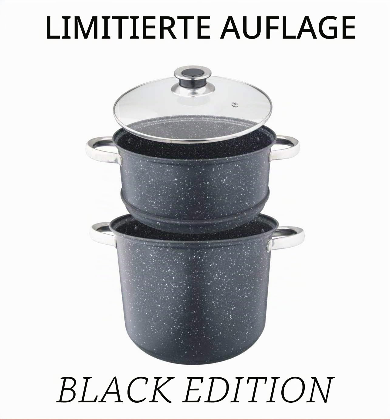 Kamberg – 0008122 – Couscoustopf/Dampfgarer/Kochtopf (3‑in‑1) – Durchmesser 24 cm – 8 Liter – Hochwertiger Edelstahl – Für alle Herdarten, auch Induktion – Beschichtung in Steinoptik – PFOA‑frei