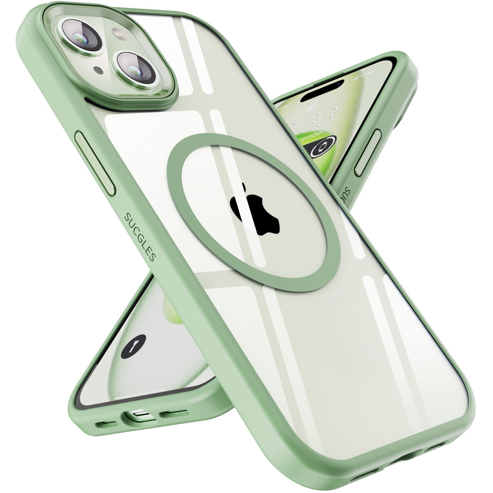 SUCGLES for iPhone 15 Case with MagSafe, N56 Ultra Strong Magnet, 12FT Drop Protection, Anti-Yellowing, Magnetic Slim Phone Case, Mint Green