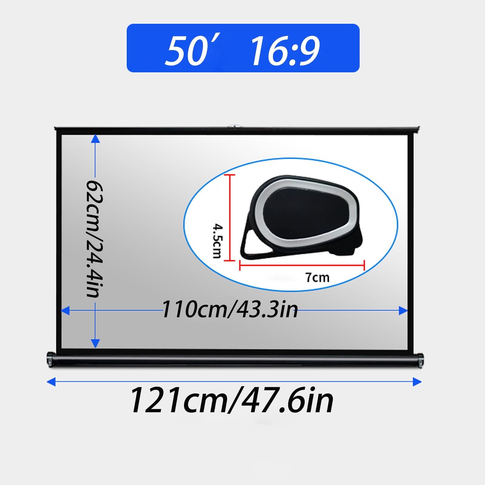 30", 40", 50" Schermo Proiettore Telo Proiettore Portatile per Campeggio Ufficio Home Theater, Schermo Proiettore da Pavimento, 4:3, 16:9 Schermo di Proiezione da Tavolo Retrattile(16:9,50")