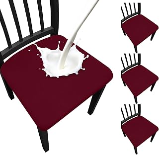 Waterproof Dining Chair Seat Covers Set of 4, Stretch Removable Dining Room Seat Covers for Dining Chairs, Kitchen, Hotel, Party