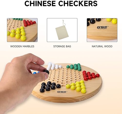 Miniatura 2 de GSE Games & Sports Expert Juego de mesa de damas chinas de madera natural de 11.5 pulgadas con 66 canicas de madera coloridas, juego de mesa