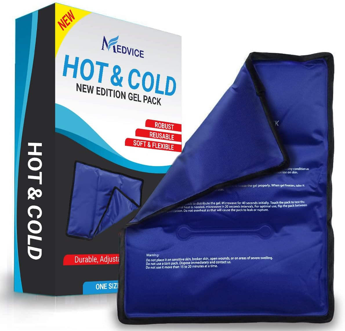 Reusable Hot & Cold Gel Ice Pack for Injuries - Large 11.5” x 14.25” - Flexible Therapy Pack for Hip, Shoulder, Knee & Back Pain, Swelling, Bruises & Recovery - Gel Pack Only (No Straps)