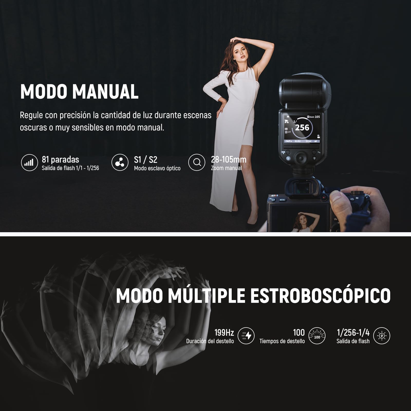 NEEWER Z2-S 2,4G TTL Flash Speedlite Cabeza Redonda para Sony, 76Ws Speedlight con Dome Difusor, UI Mejorada, TTL/M TCM Tecla,2 Lámpara Modelado 1/8000s HSS 7,4V/2600mAh Batería 480 Potencia Completa