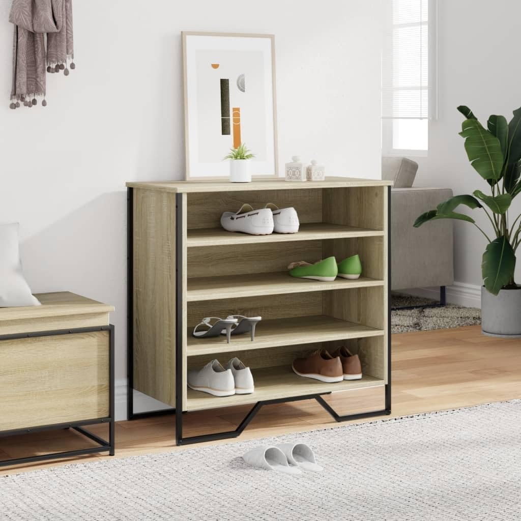Regał na buty dąb Sonoma 80 x 38 x 78 cm, materiał drewnopochodny z metalowymi nogami i praktyczną górną płytą zapewnia dużo miejsca do przechowywania i stabilne przechowywanie
