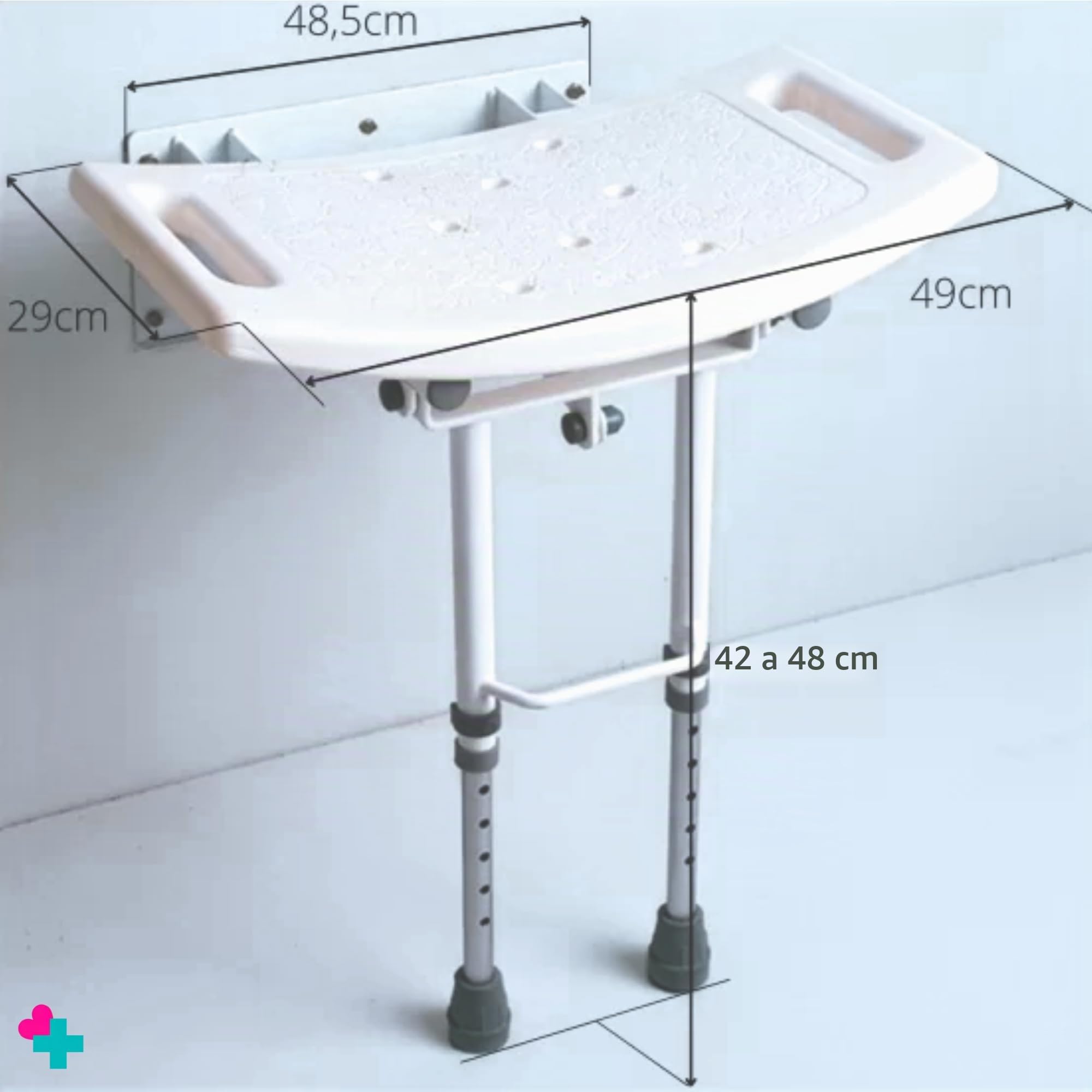 Asiento Abatible de Pared con Patas para Ducha. Asiento Ayudas Ducha Personas Movilidad Reducida. Asiento Plegable con Patas Regulables en Altura. Extra de Seguridad en Casa