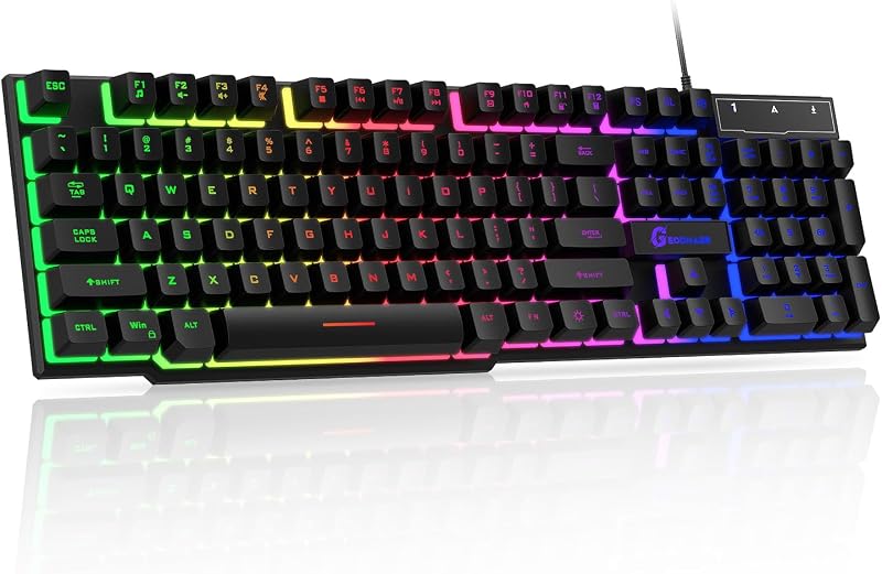 104 Keys Gaming Keyboard, Full Size LED Backlit Wired Keyboard with Multimedia Keys, Anti-Ghosting, Spill-Resistant Membrane Gaming Keyboard for PC Laptop