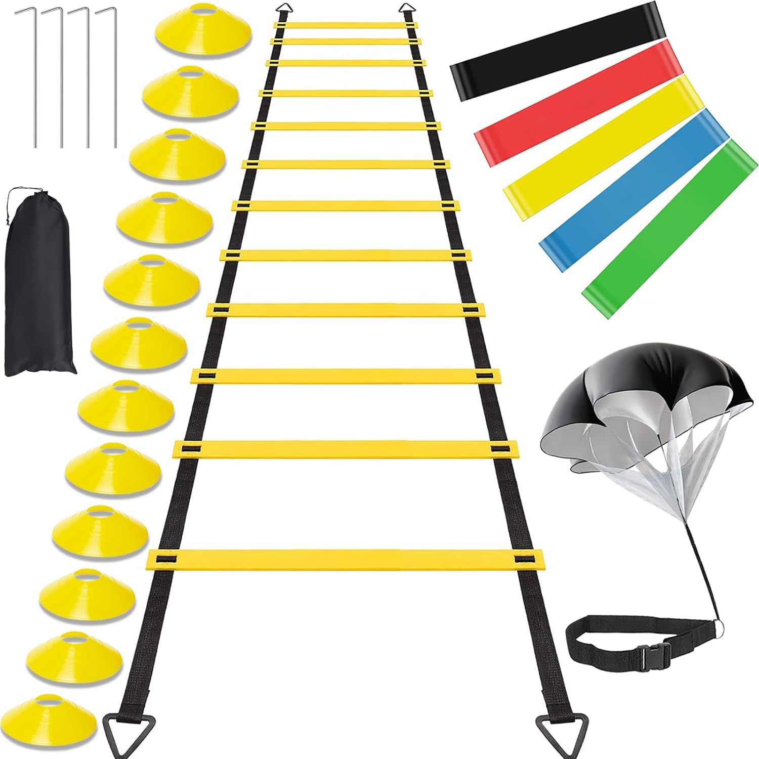 3Clock Agility Ladder Speed Ladder Training Ladder, Adjustable Agility Ladder,Football Ladder, Soccer Ladder Workout, Football Training Kit for Speed Training, Football, Footwork with Carry Bag