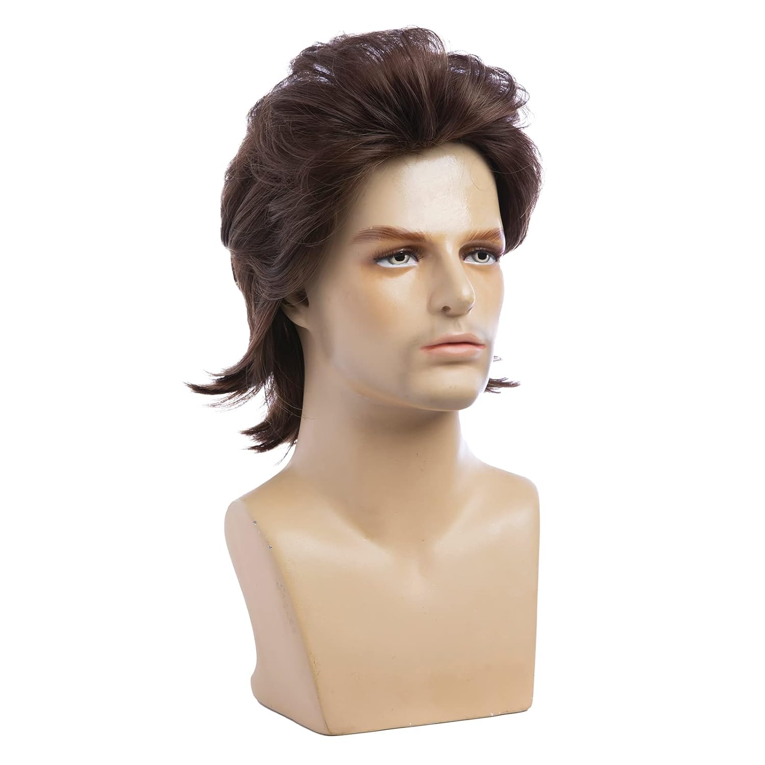 Baruisi Short Fluffy Mens Wig Synthetic Layered Brown Wig for Men Halloween Cospaly Hair Wig