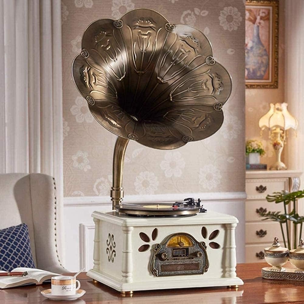 Giradischi in vinile, giradischi retrò con Bluetooth, radio FM, USB, altoparlanti stereo, tre velocità, telecomando per decorazione domestica