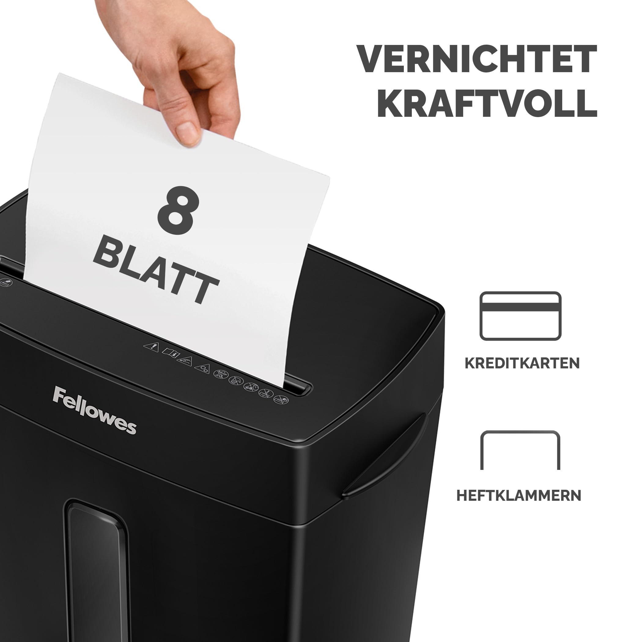 Fellowes Aktenvernichter, Papierschredder für 8 Blatt Partikelschnitt & Ölpapier für Aktenvernichter