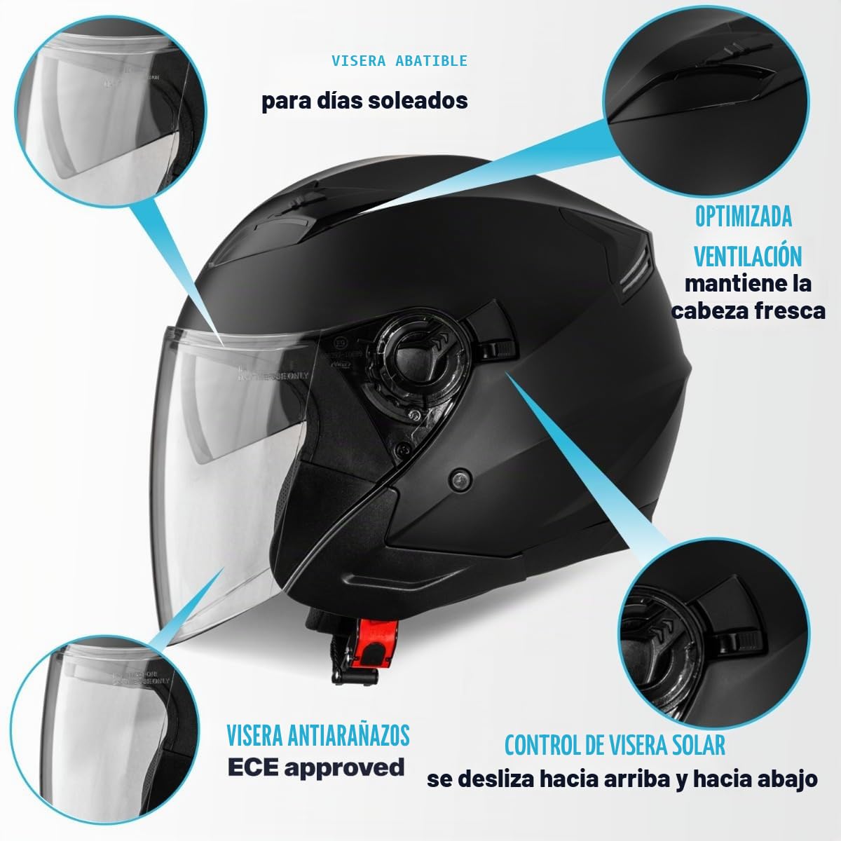 VINZ Calobra Casco Jet con Visera Solar | Casco Scooter & Moto & Ciclomotor | ECE 22.06 Homologado | En Tamaño XS - XXL | para Hombre y Mujer