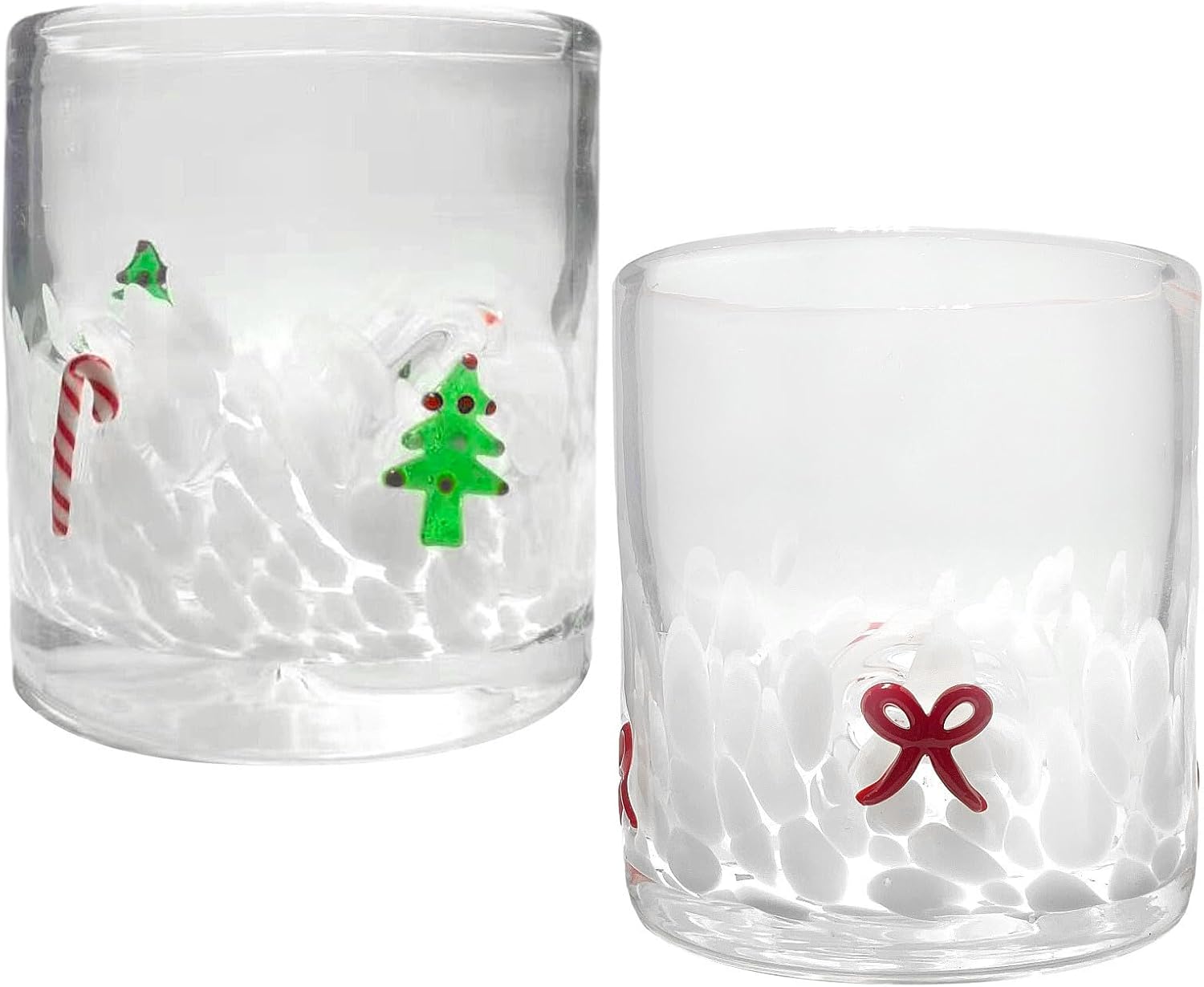 2 Pcs Christmas Icon Juice Cups 16 oz Cute Icon Juice Glasses Double Old Fashioned Hand Blown Drinking Cups for Xmas Party Drinkware.