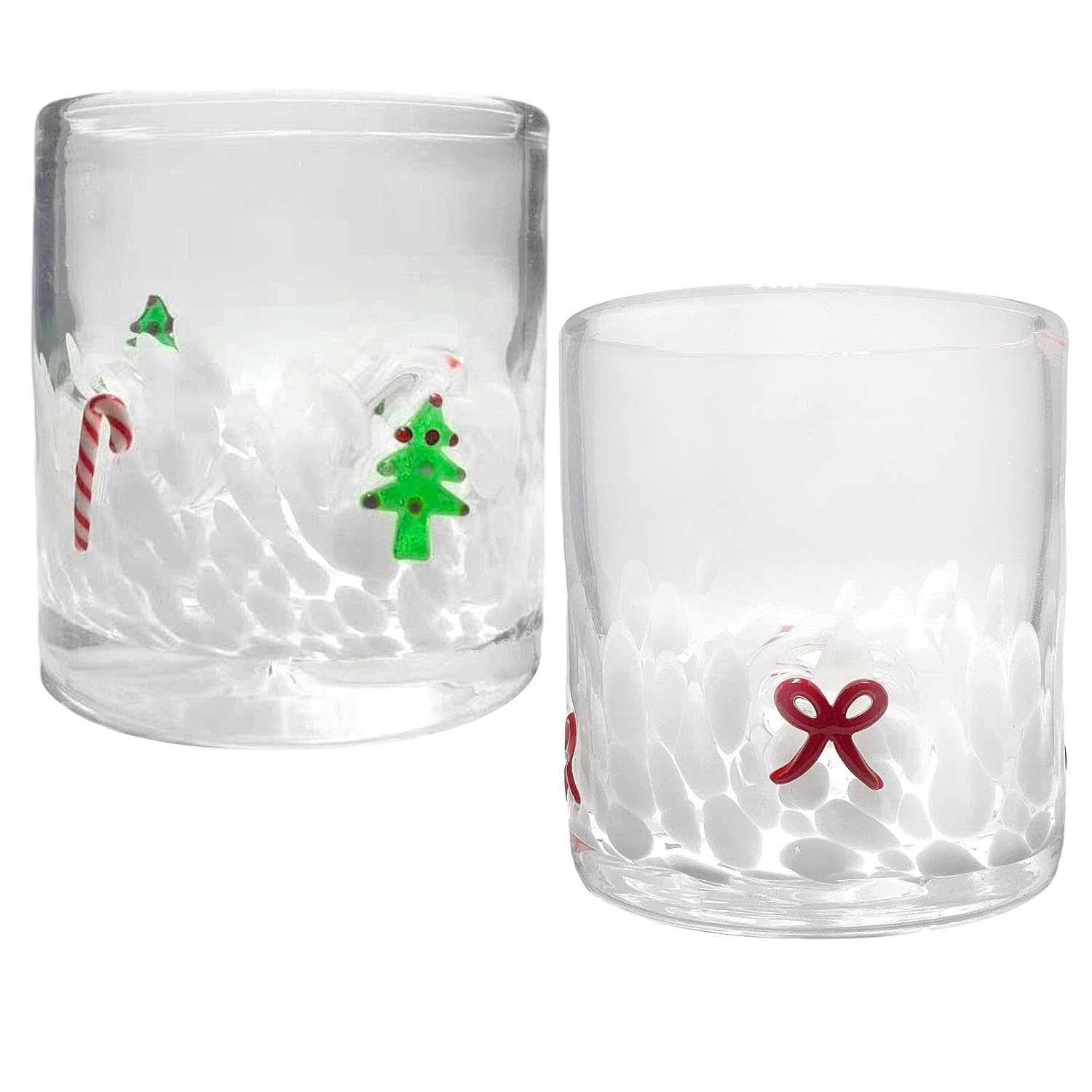 2 Pcs Christmas Icon Juice Cups 16 oz Cute Icon Juice Glasses Double Old Fashioned Hand Blown Drinking
