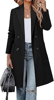 Women's Notch Lapel Double Breasted Mid Long Pea Coat Wool Blend Overcoa...