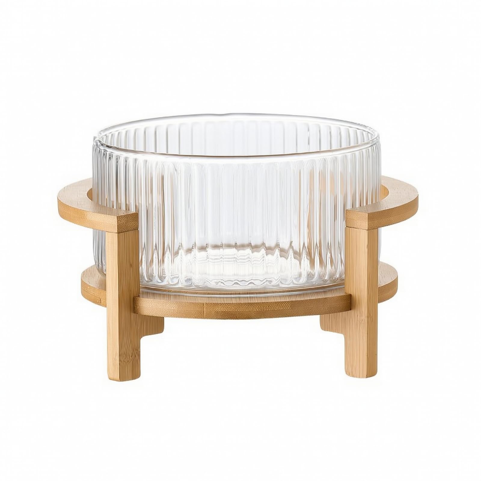 Cuenco con Pedestal Versátil Ensaladera | Elegante, Tazón Vidrio con Soporte Madera, Moderno, para Comedor, Bufé, anfitrionas, S, Rayas Sin Tapa