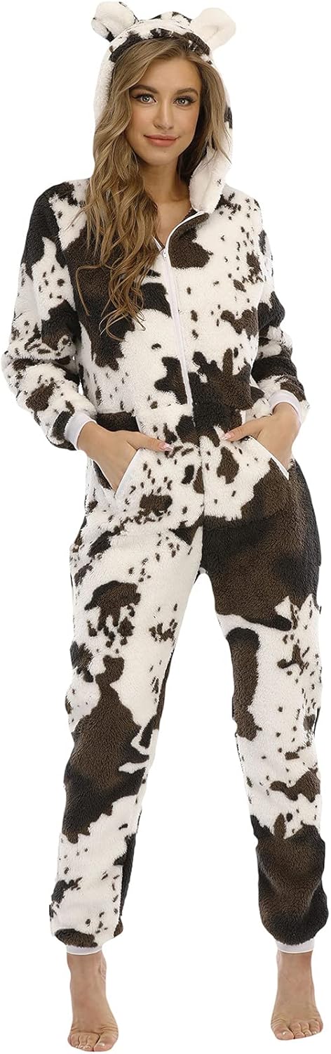 Lu's Chic Women's Onesie Christmas Pajamas Flannel Fleece Cozy Adult Jumpsuit Warm Holiday