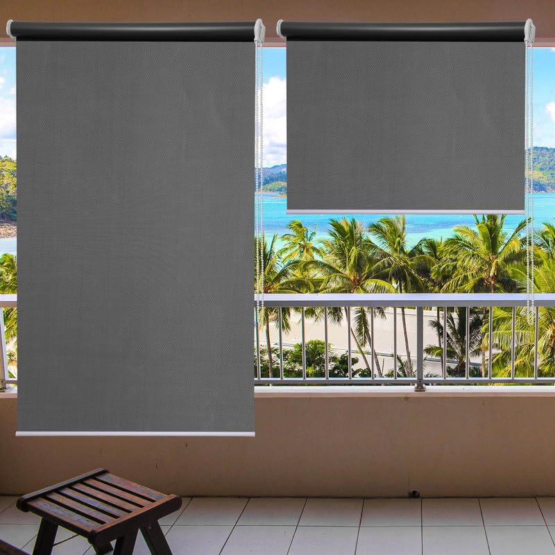 Image of Roller Blinds 300 GSM Polyester Fabric Waterproof & Sun Blockage Corded Roll Up and Down Blinds Curtains for Window, Door, Balcony (Grey Color 3 X 8 Feet, Pack of 1 Piece)