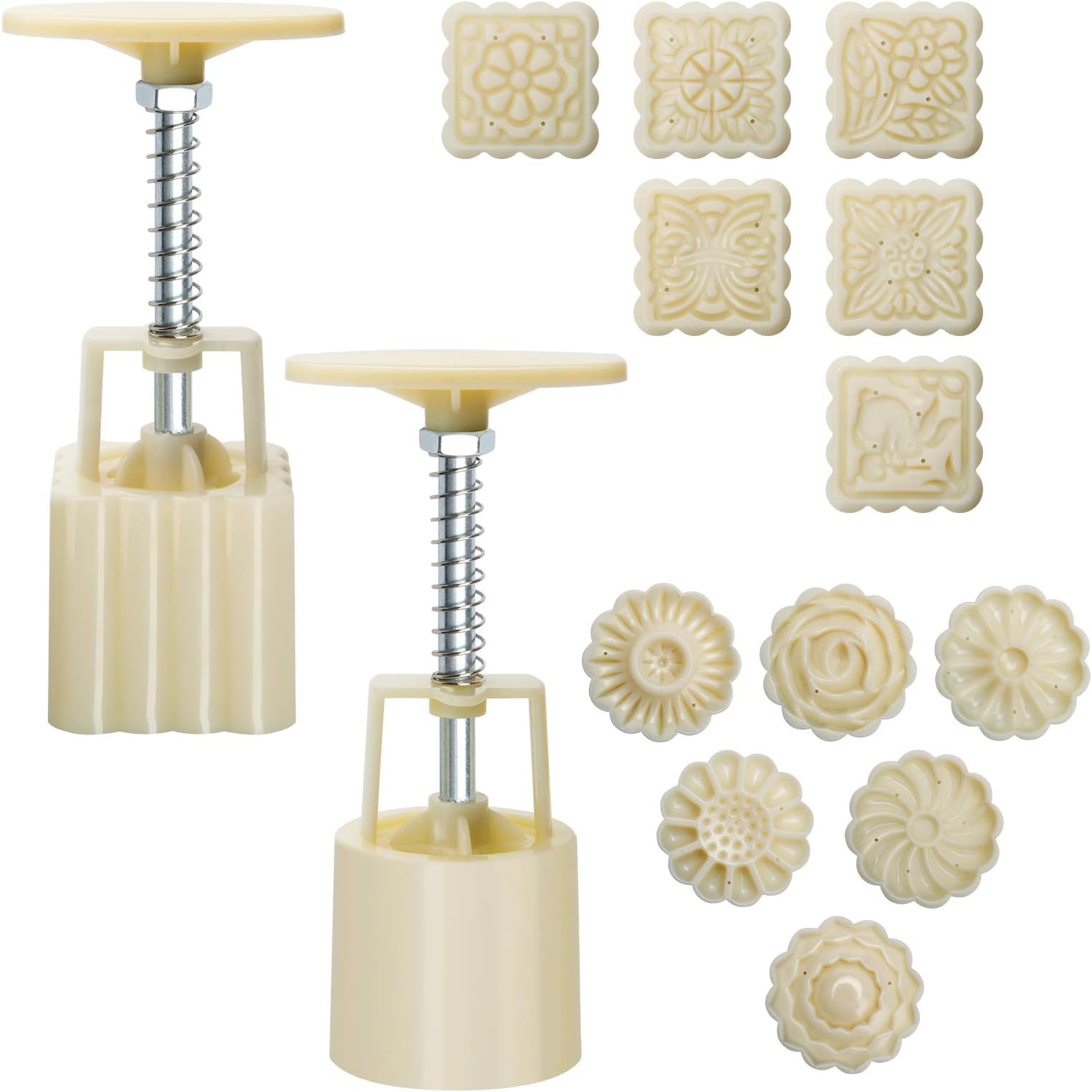 Luxiv Moon Cake Mould 50g, 12 PCS Pattern Hand-Pressure Mooncake Molds for Mid-Autumn DIY Pastry Tool 2 Set with 6pcs Round Flower Mooncake Mode and 6 Pcs Square Pattern Mooncake Mould (White, 50g)
