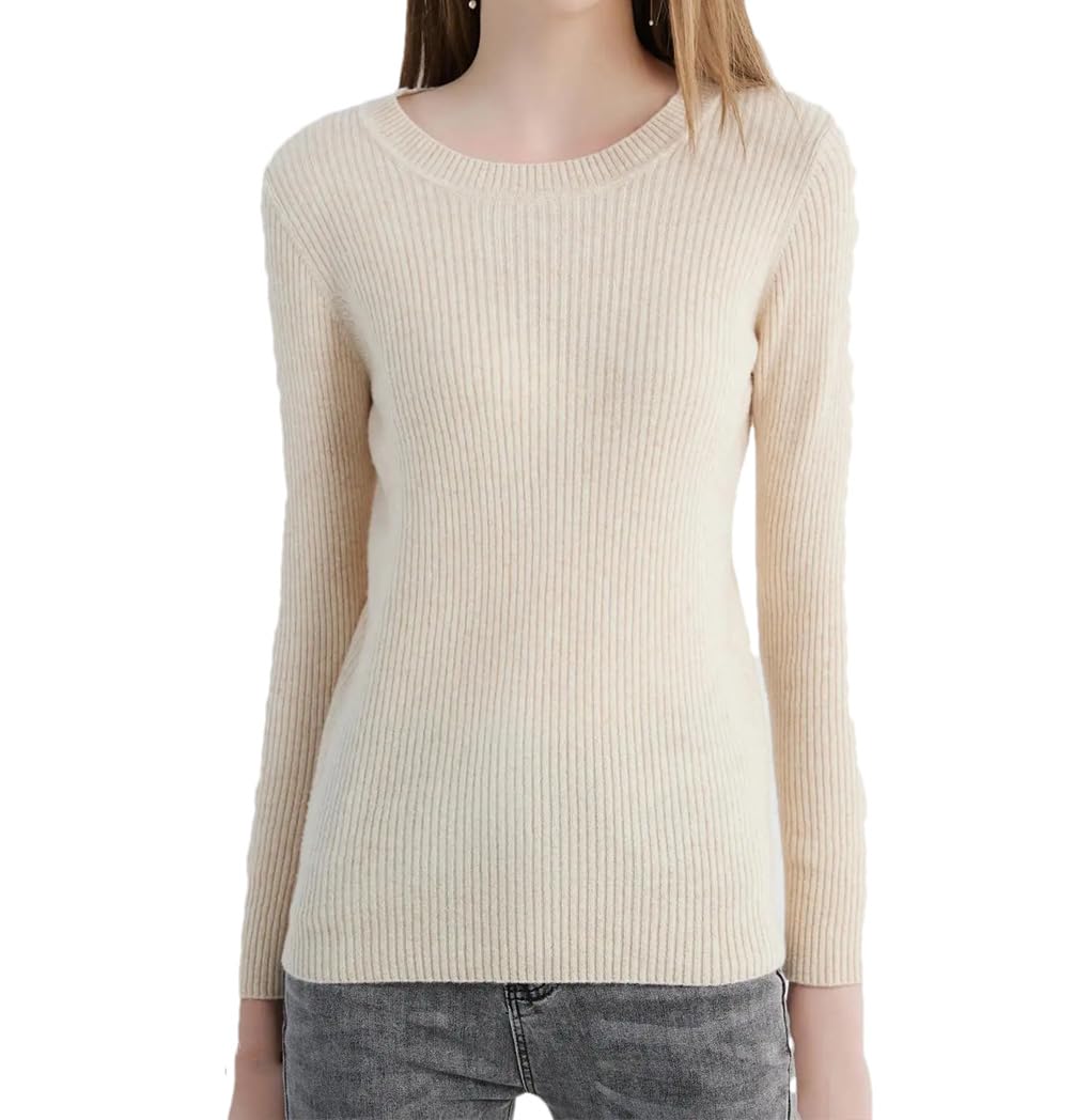 Maglione da donna in lana, a maniche lunghe, girocollo, vestibilità aderente, per autunno e inverno