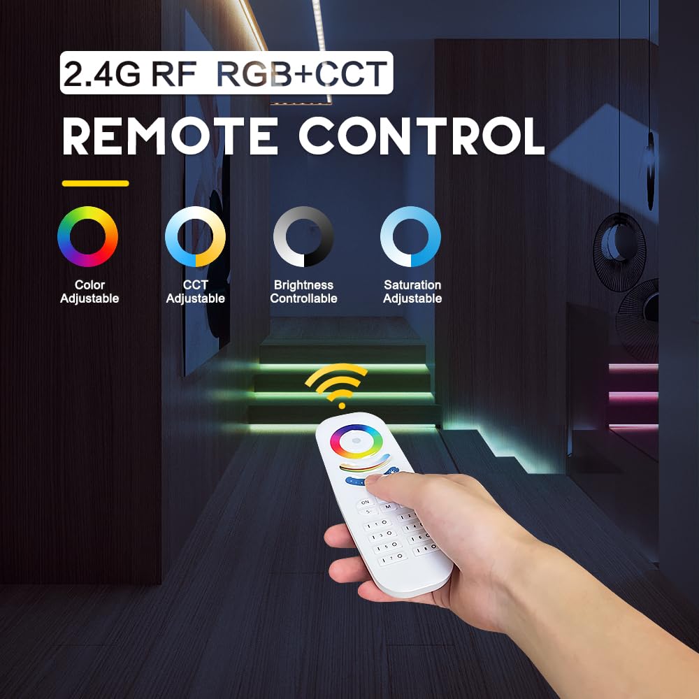 GLEDOPTO Télécommande RF 2,4 G RGBCCT - Contrôleur LED - Luminosité variable - Saturation réglable - 8 zones - 9 modes d'éclairage - Portée de 30 m