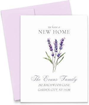 Personalized Change of Address Notecards With Lavender, Elegant Moving Announcements With Envelopes, Custom New Home Announcement Cards With Flowers, Your Choice of Colors And Quantity
