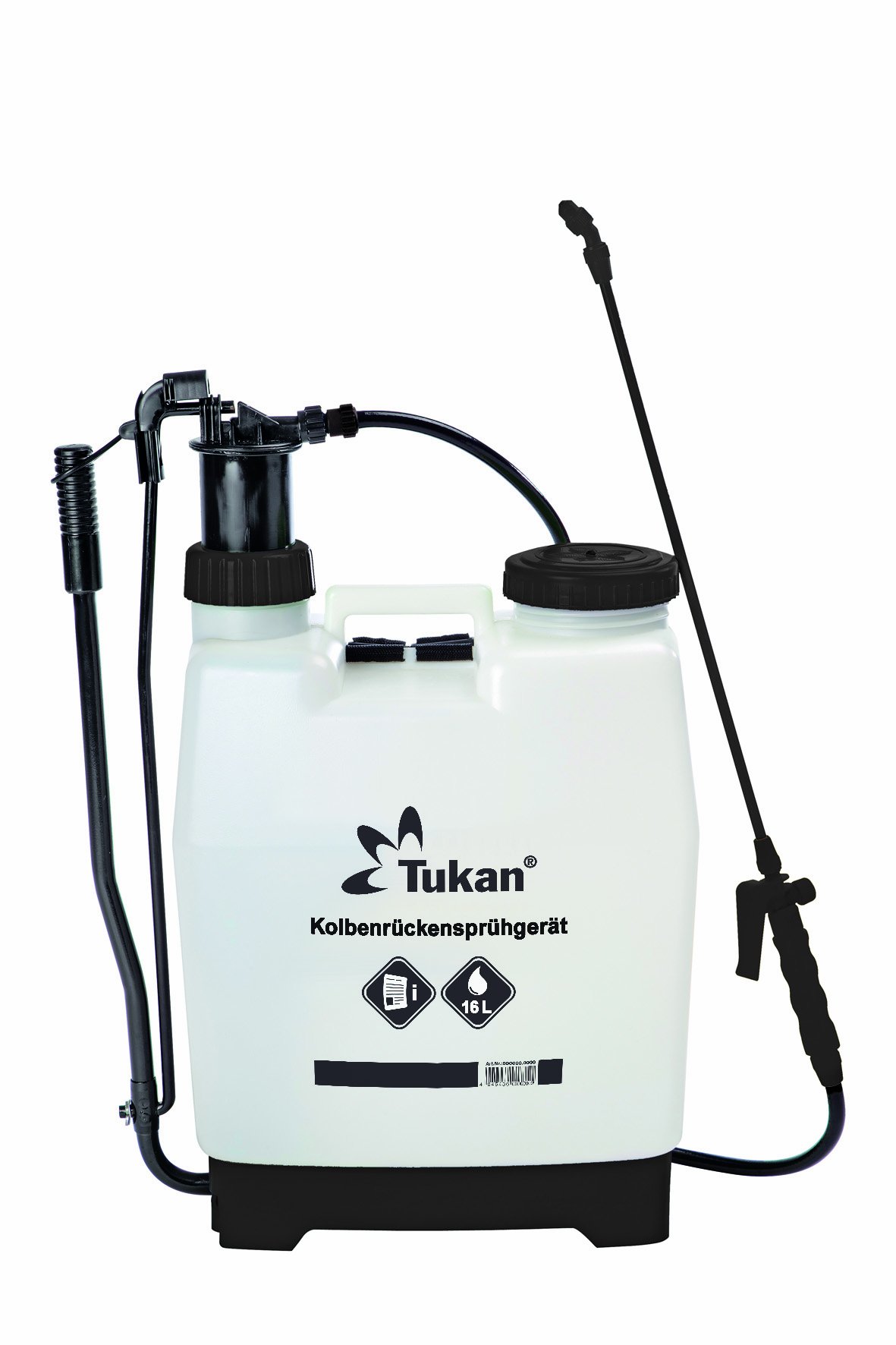 TUKAN Spruzzatore a Zaino 16L | Pompa Spalleggiata per Orto e Giardino | Grande capacità 16L | Pompa a leva reversibile | Lancia in plastica con ugello in ottone | Pressione regolabile