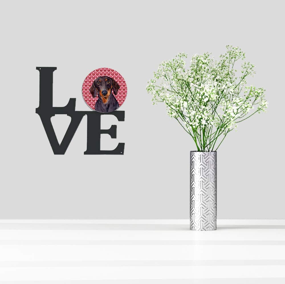 Caroline's Treasures LH9133WALV Dachshund Hearts Love and Valentine's Day Portrait Metal Wall Artwork LOVE Indoor Outdoor Art Decor Patio, Bathroom, Kitchen Colorful Aluminum and Black Steel Sculpture