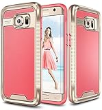 E LV Galaxy S7 Edge Case - Hybrid Armor Defender Slim Shock Absorption Bumper Case for Samsung Galaxy S7 Edge - (RED Melon/Gold)