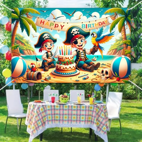 Image of BlissYard Pirate Treasure Happy Birthday Banner 71x43 Inch