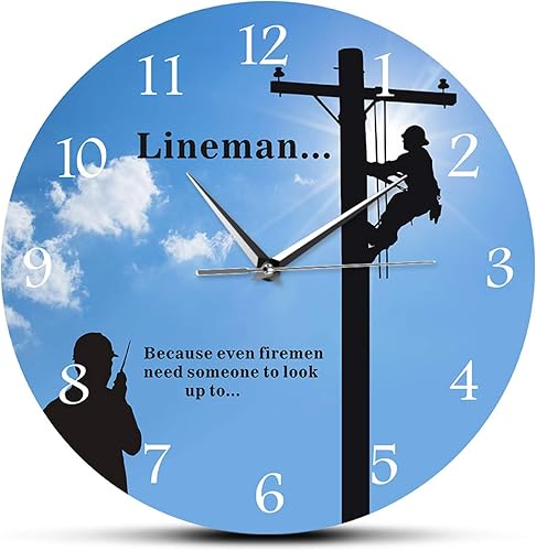 Reloj de pared de 12 pulgadas Lineman Under The Big Blue Sky Reloj de pared moderno para electricista, arte de pared, cita inspiradora, reloj de