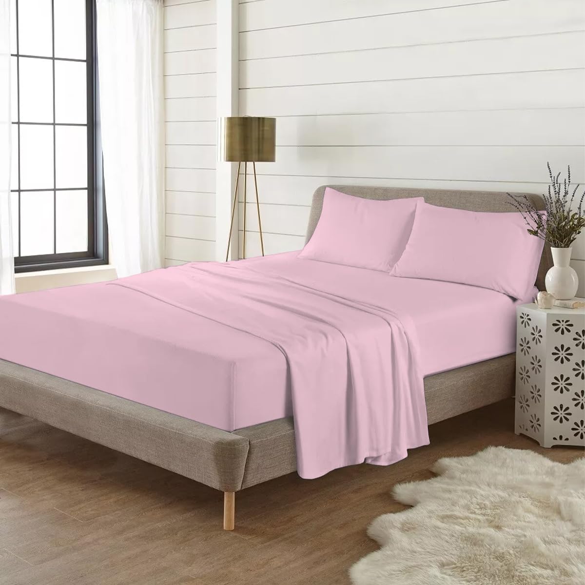 Rohi King Flannelette Fitted Sheets 10” Deep Fit– Soft & Breathable 100% Brushed Cotton Fitted Sheet – Deep Fitted Sheet with Elasticated Corners – Stain, Shrink & Wrinkle Resistant (Pink, King) — image 1