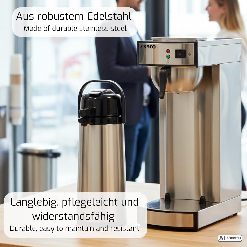 Saro Kaffeemaschine Inkl. Edelstahl-Isolierpumpkanne – 2,2 L – Brühzeit ca. 5–6 Min – Trockenlaufschutz – 2,069 kW – Modell THERMO 24
