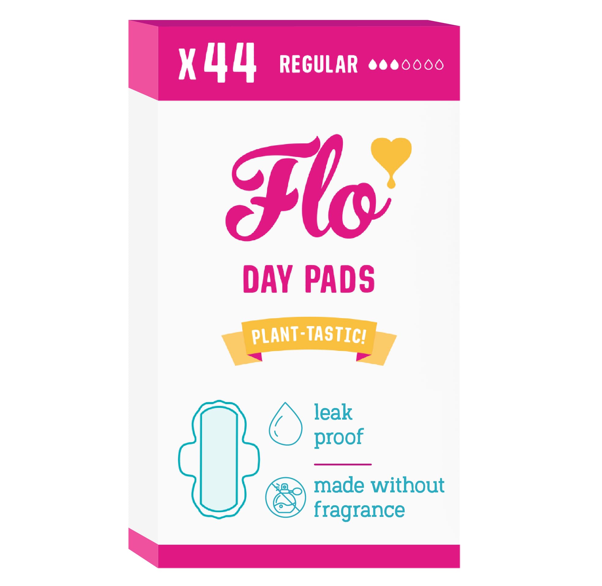 FLO Organic Bamboo Pads with Wings, Feminine Period Care, Plant-Based, Sanitary Towels for Women - 44 Day Pads Mini Megapack
