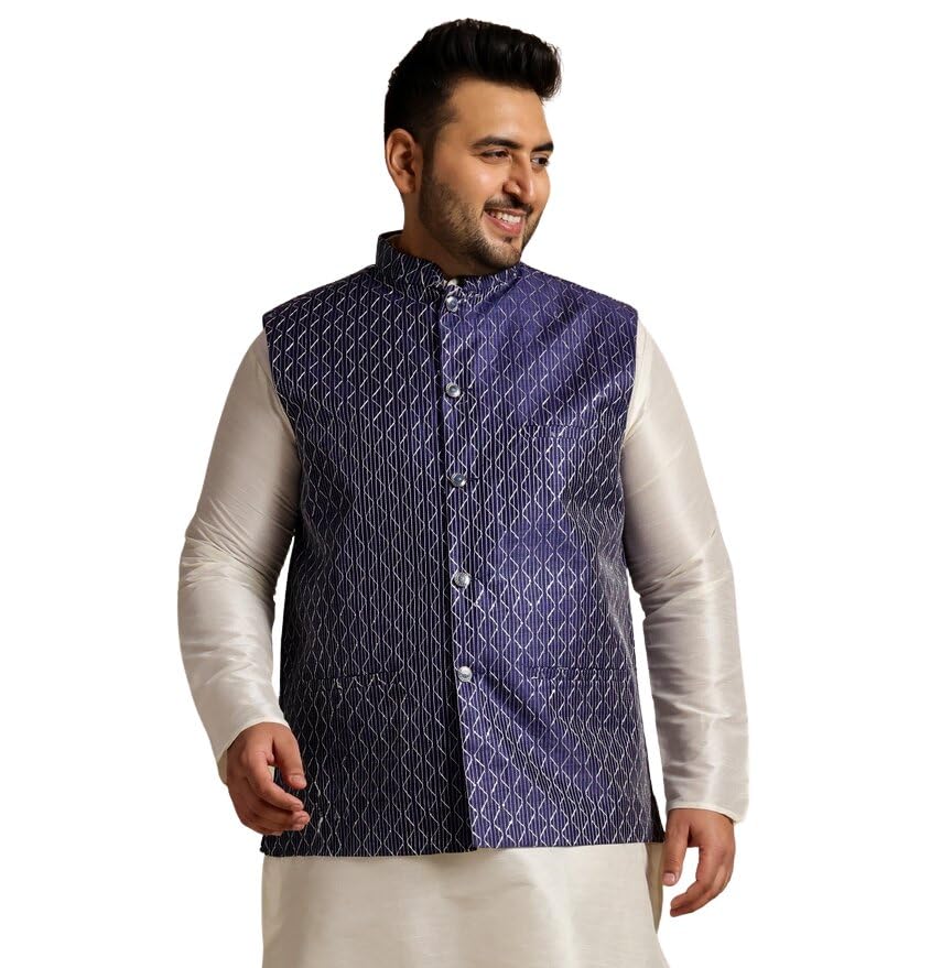 sojanya PLUS (Since 1958) Men's Silk Blend Nehru Jacket with contrast White thread Embroidery-picture-23