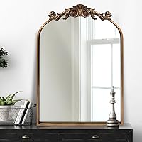 OUSHUAI Gold Baroque Ornate Wall Mirror 19x27 - Vintage Arched Victorian Mirror for Bathroom, Living Room, Hallway