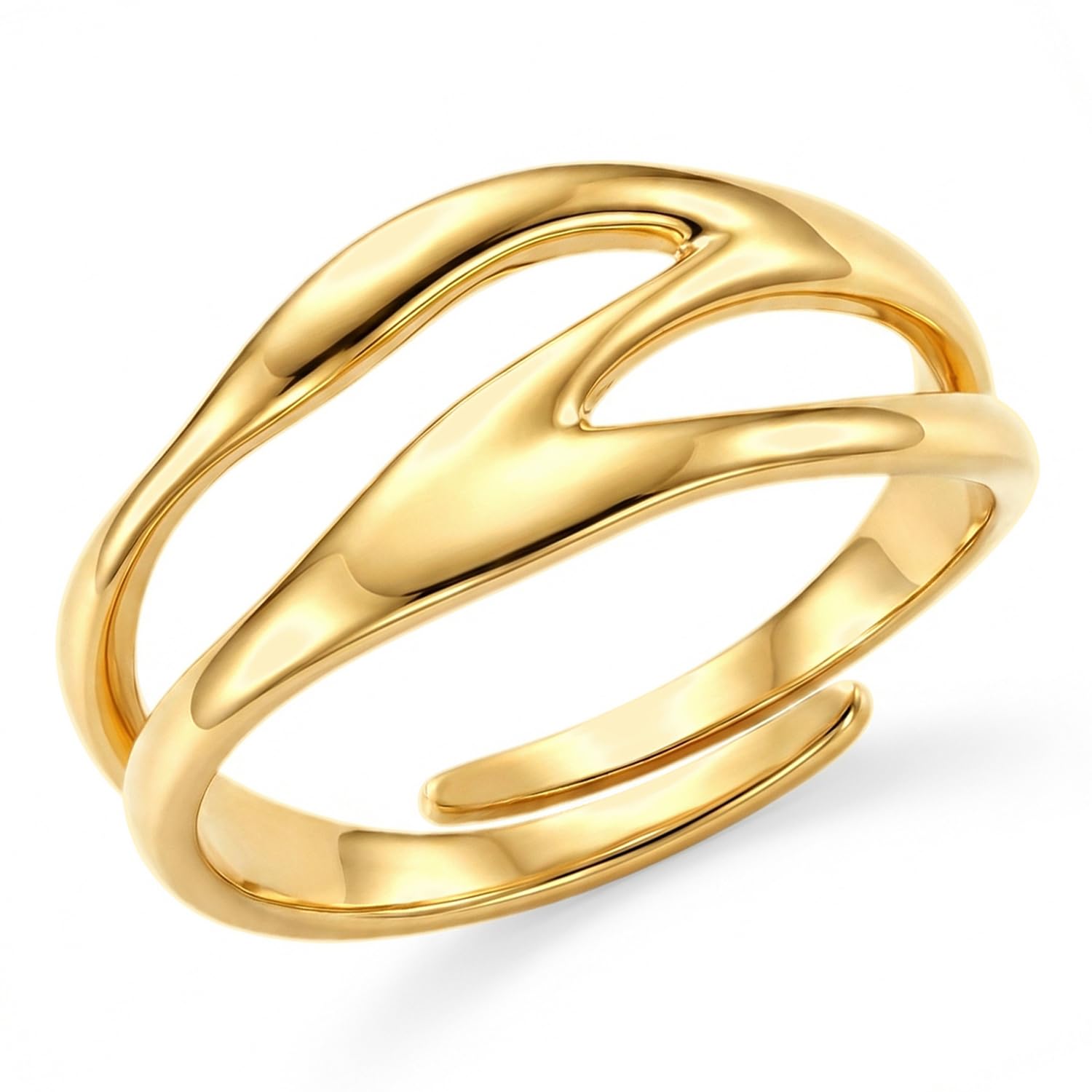 truesilver acpl 925 Sterling Silver Tarnish Resistance Micron Gold Plated Adjustable Abstract Ring for Women-picture-28
