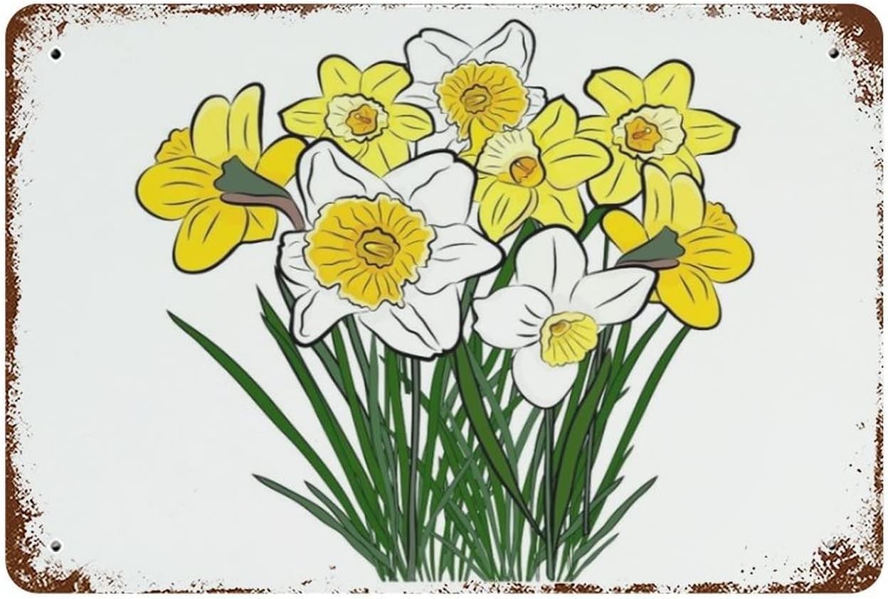 Nuboxx Flowers Daffodils Vintage Metal Poster Sign Home Bathroom Club Bar Tin Sign Housewarming Gift 8X12 Inches