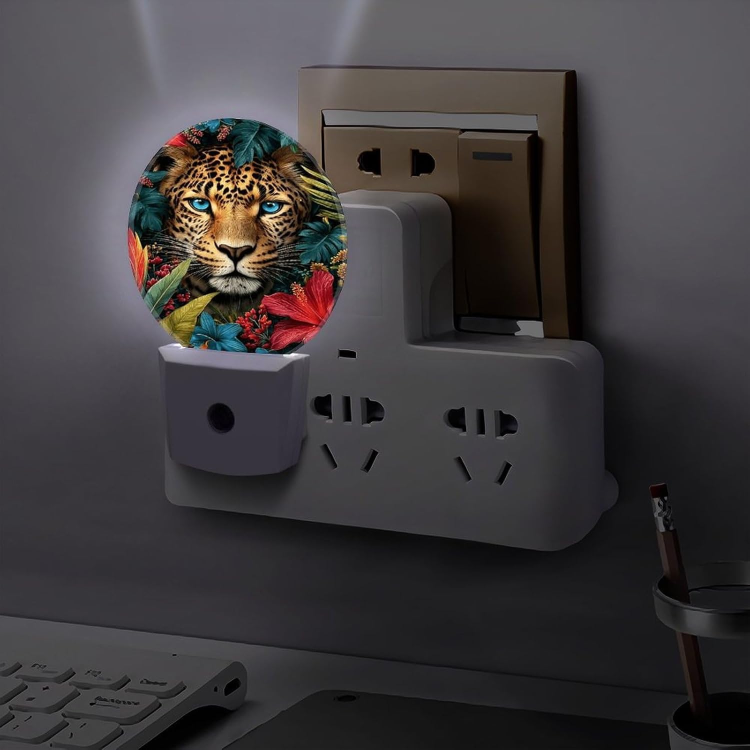 Jungle Leopard Night Light LED Plug-in Wall Nightlight with Auto On/Off Dusk to Dawn Sensor - Warm White Bedside Lamp for Bedroom, Bathroom, Hallway, Kitchen, Stairway - 0.5W image 5