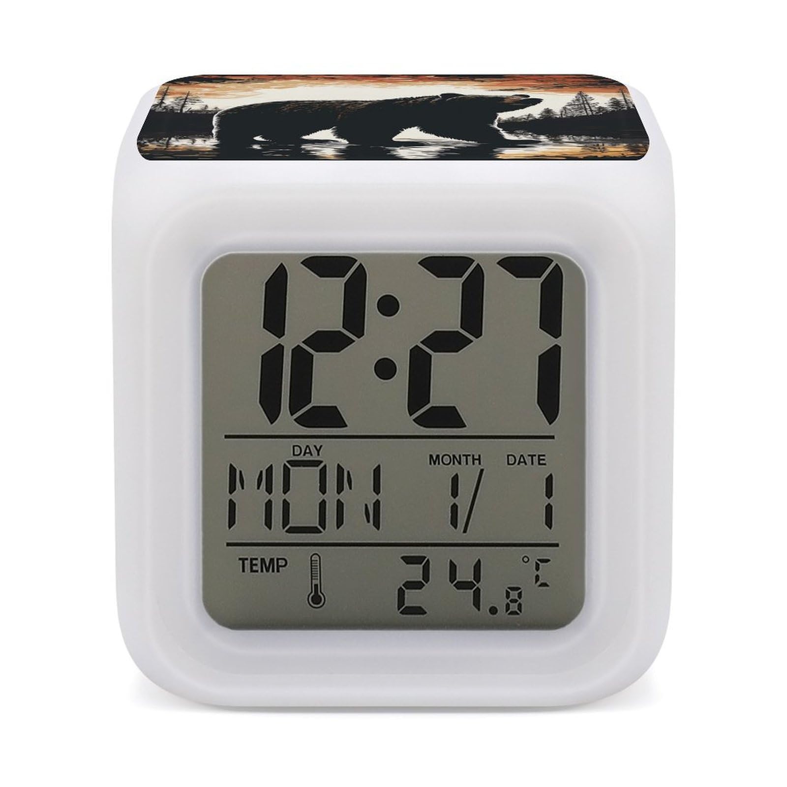 VstaDank Bear Silhouette Digital Alarm Clock LED Display Screen Color Change Alarms Clock Smart Alarm Clock Wake Up Digital Clocks with 7 Color Nightlight for Bedroom