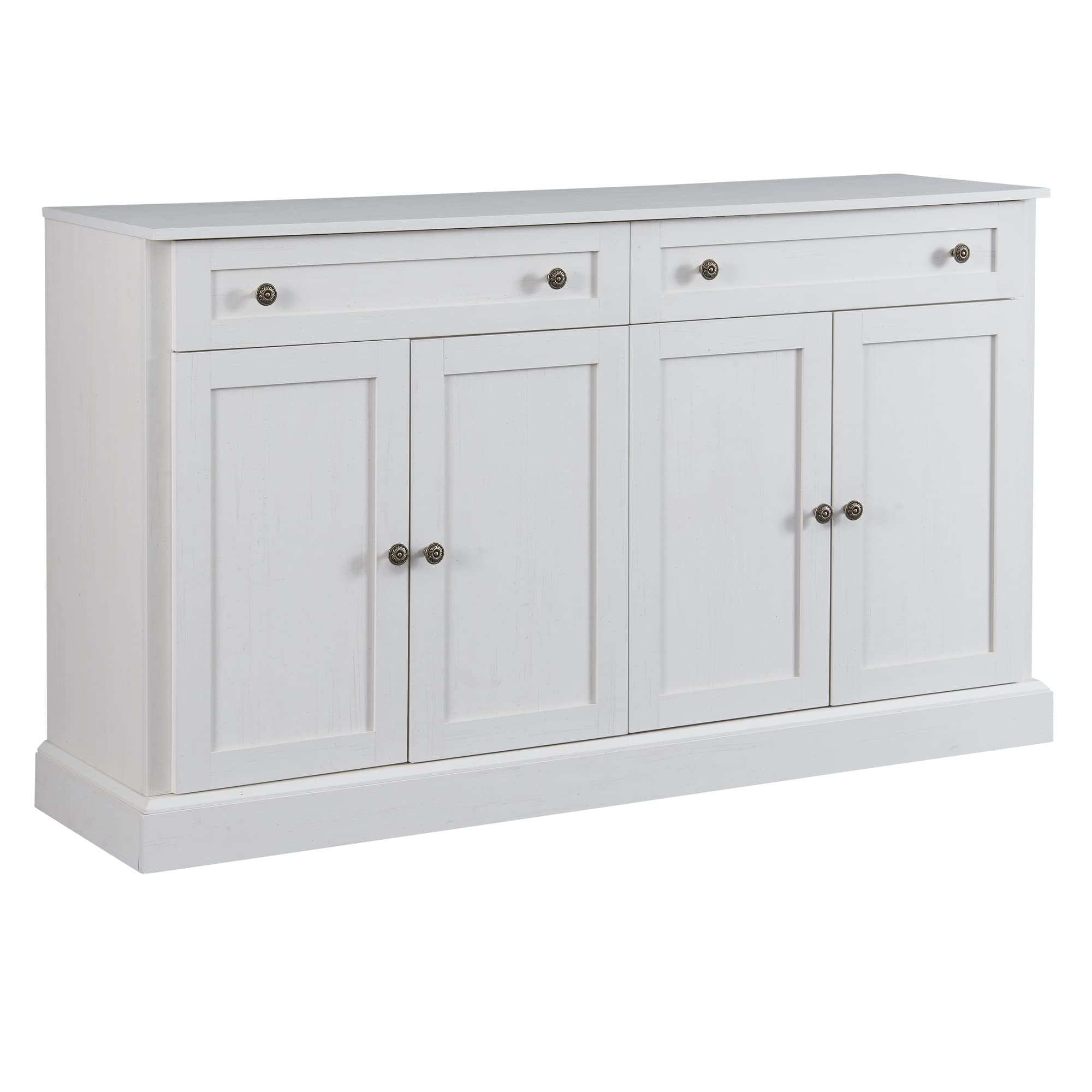 Azkoeesy Aparador Moderno de 4 Puertas y 2 Cajones - Mueble de Salón y Comedor (150x40x86 cm) en Color Blanco Vintage - Almacenamiento Elegante para Hogar