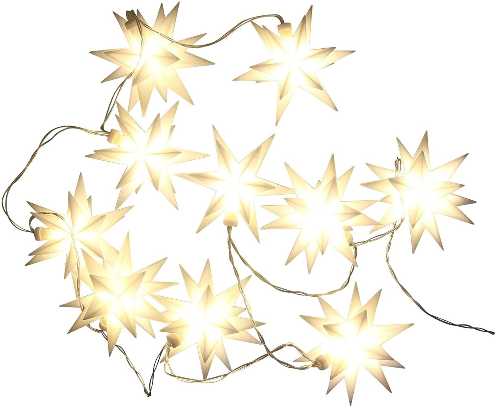 Outdoor Lichterkette Sterne mit Timer, 230 cm lang, 10 LED Lichter warmweiß in Stern-Form, Batterie-betrieben, Weihnachtsbeleuchtung für Wohnzimmer, Garten, Balkon und Terrasse, wetterfest für Außen