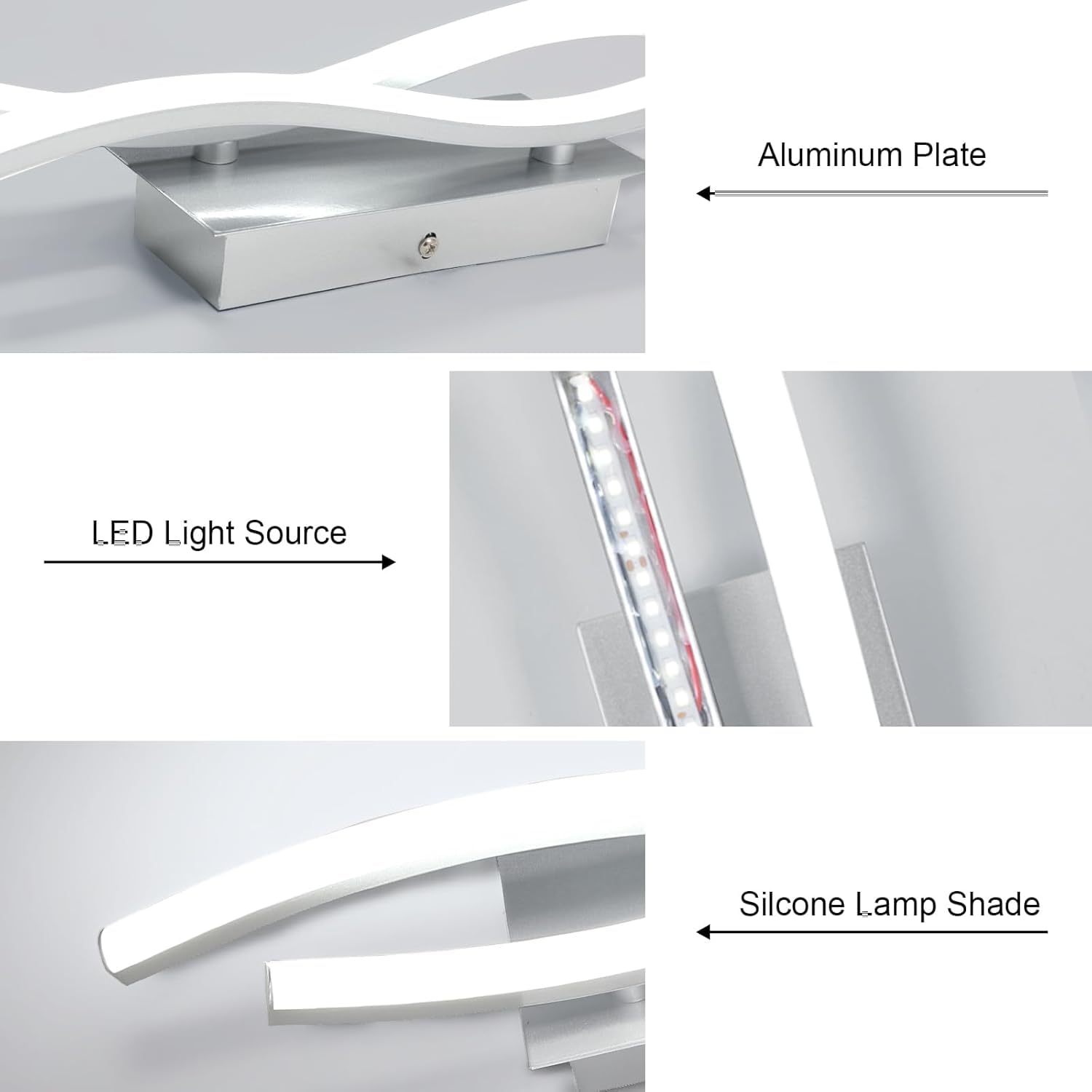 Comely 2 Pezzi Applique da Interno LED, 14W 1575LM Moderna Lampada da Parete per Interni, Lampada a Muro per Soggiorno Camera da Letto, Luce ianca 6500K, Argento, 41cm