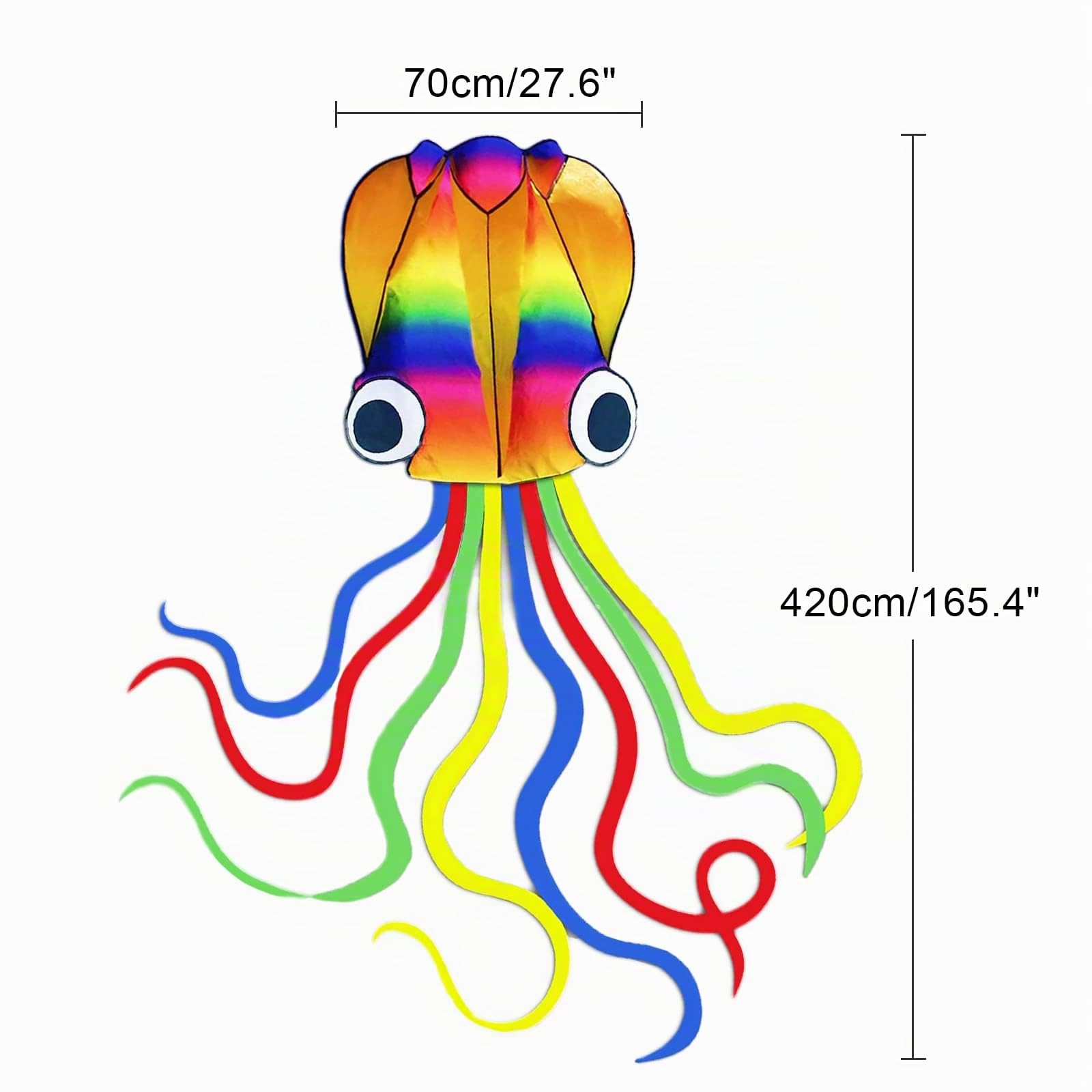 VIKSAUN Cometa Pulpo arcoíris Cometas para Adultos Infantil Juguetes para Playas y Verano en Parque Aire Libre Actividades Gran tamaño y fácil de Volar Plegable 100 Metros De Línea (Arcoíris)