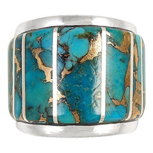 Wide Statement Ring In Sterling Silver Ring With Genuine Turquoise (Select Color) (Teal/Matrix Turquoise, 7) #TOP10