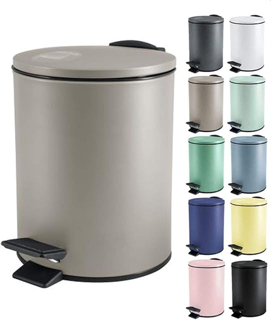 Spirella Adelar kosz na śmieci ze stali nierdzewnej, 5 l, z mechanizmem wolnego opadania i wiadrem wewnętrznym, do łazienki, Softclose, kolor taupe