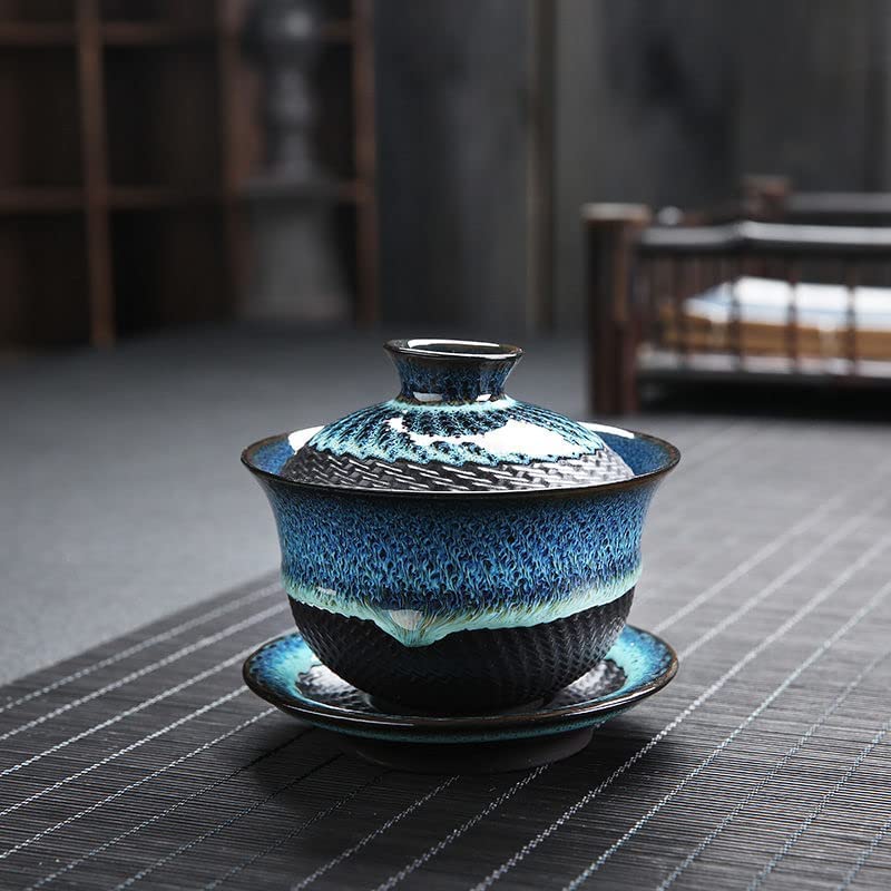 Forno smaltato ceramica Gaiwan, tazza da tè in porcellana Kungfu, tazza da tè retrò cinese, Sancai Gaiwan con piattino con coperchio