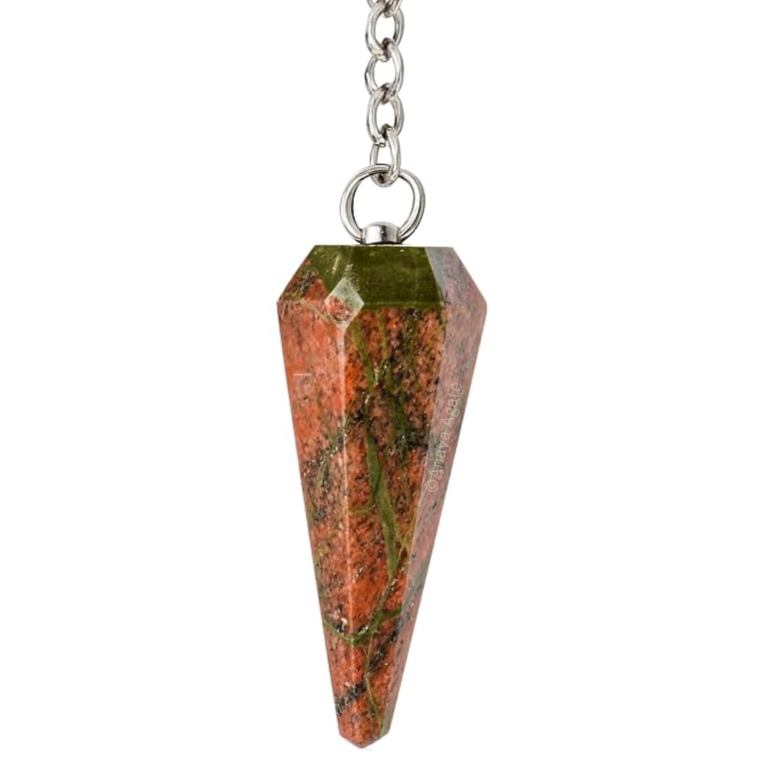 ANAYA AGATE Unakite Pendulum, Chakra Pendulum with Chain, Certified Dowsing Crystals and Healing Stones for Divination Meditation, Chakra Balancing and Crystal Grid, Natural...