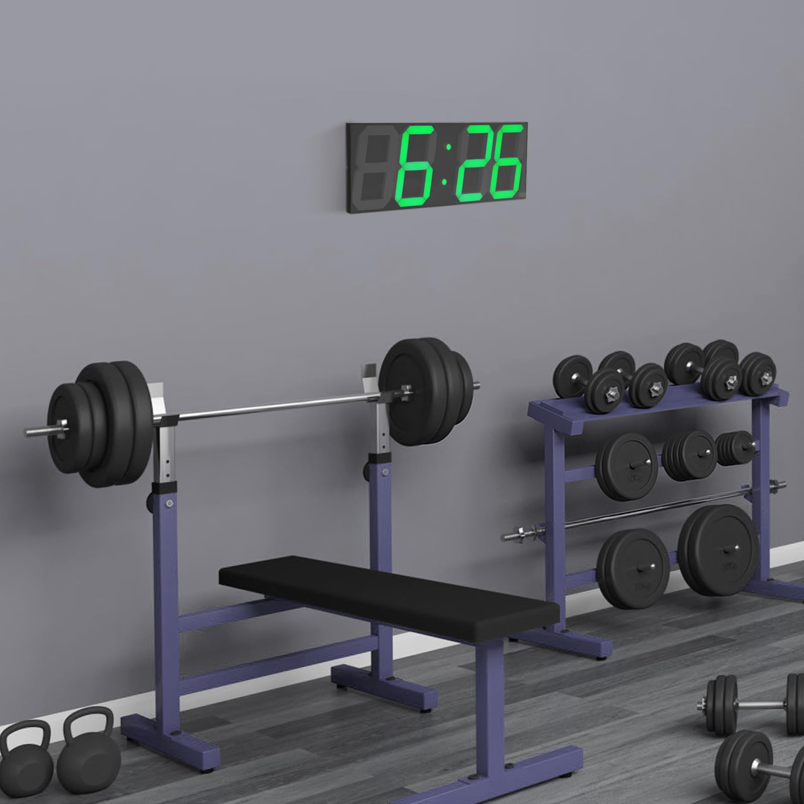 Reloj de pared digital LED grande, pantalla LED verde, mando a distancia, temporizador, salón, oficina, dormitorio, 45 x 16 x 2,5 cm